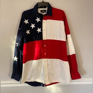 🇺🇸 Western Express red white and blue flag pattern long sleeve shirt. XL